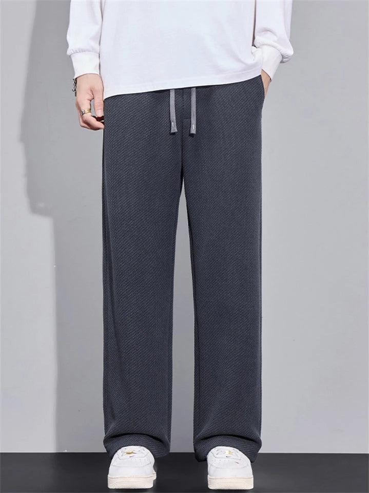 Men's Loose Fit Wide-Leg Drape Twill Knitted Pants with Elastic Waist