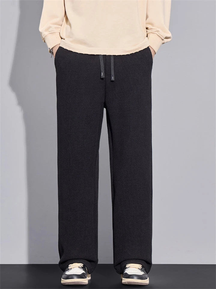 Men's Loose Fit Wide-Leg Drape Twill Knitted Pants with Elastic Waist