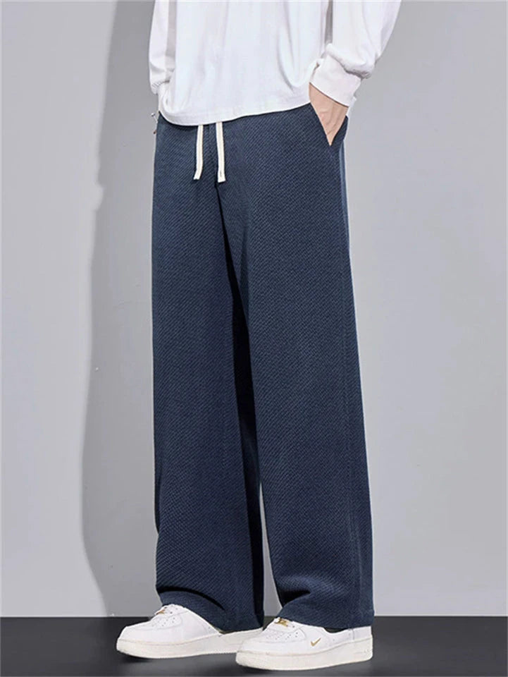 Men's Loose Fit Wide-Leg Drape Twill Knitted Pants with Elastic Waist