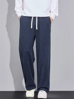 Men's Loose Fit Wide-Leg Drape Twill Knitted Pants with Elastic Waist