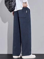 Men's Loose Fit Wide-Leg Drape Twill Knitted Pants with Elastic Waist