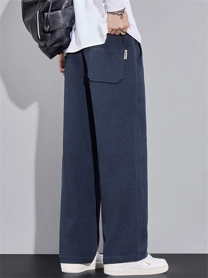 Men's Loose Fit Wide-Leg Drape Twill Knitted Pants with Elastic Waist