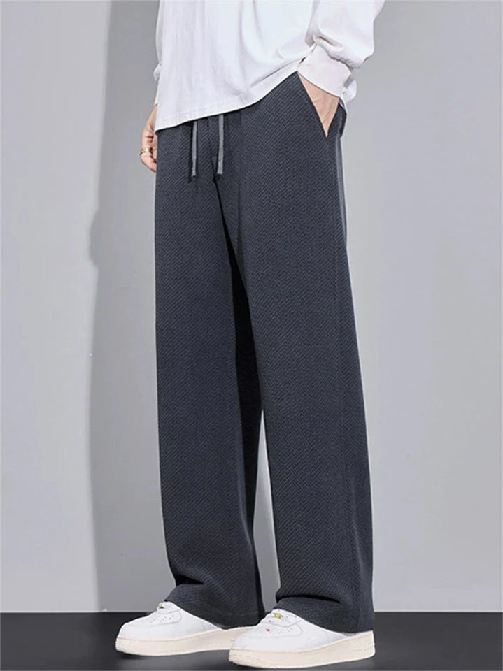 Men's Loose Fit Wide-Leg Drape Twill Knitted Pants with Elastic Waist