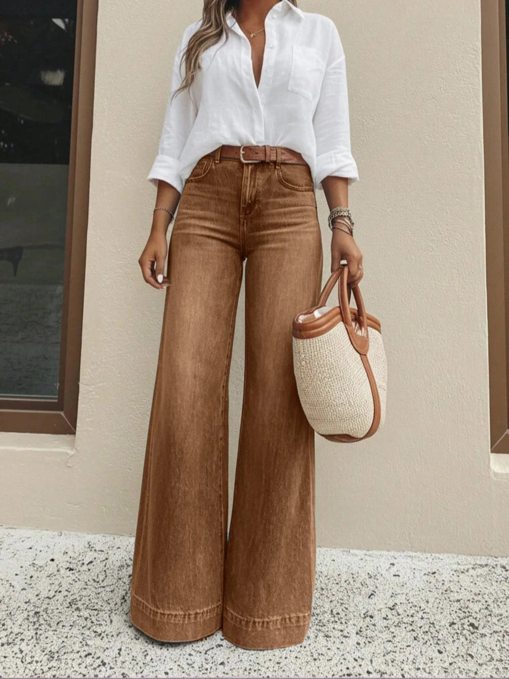 High-Waist Wide-Leg Denim Jeans