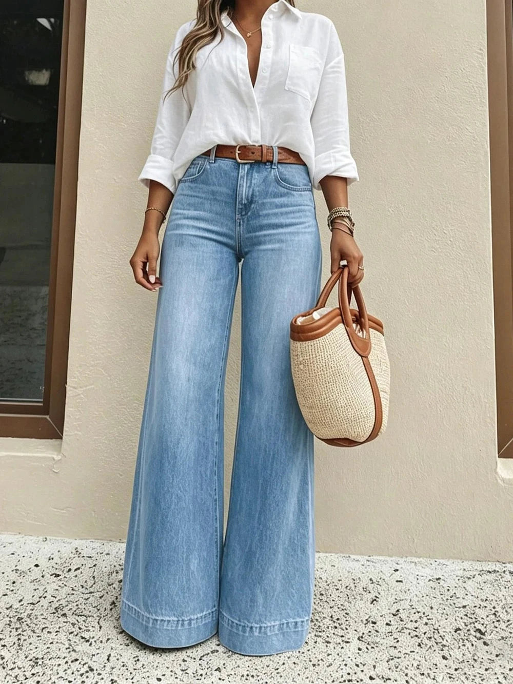 High-Waist Wide-Leg Denim Jeans