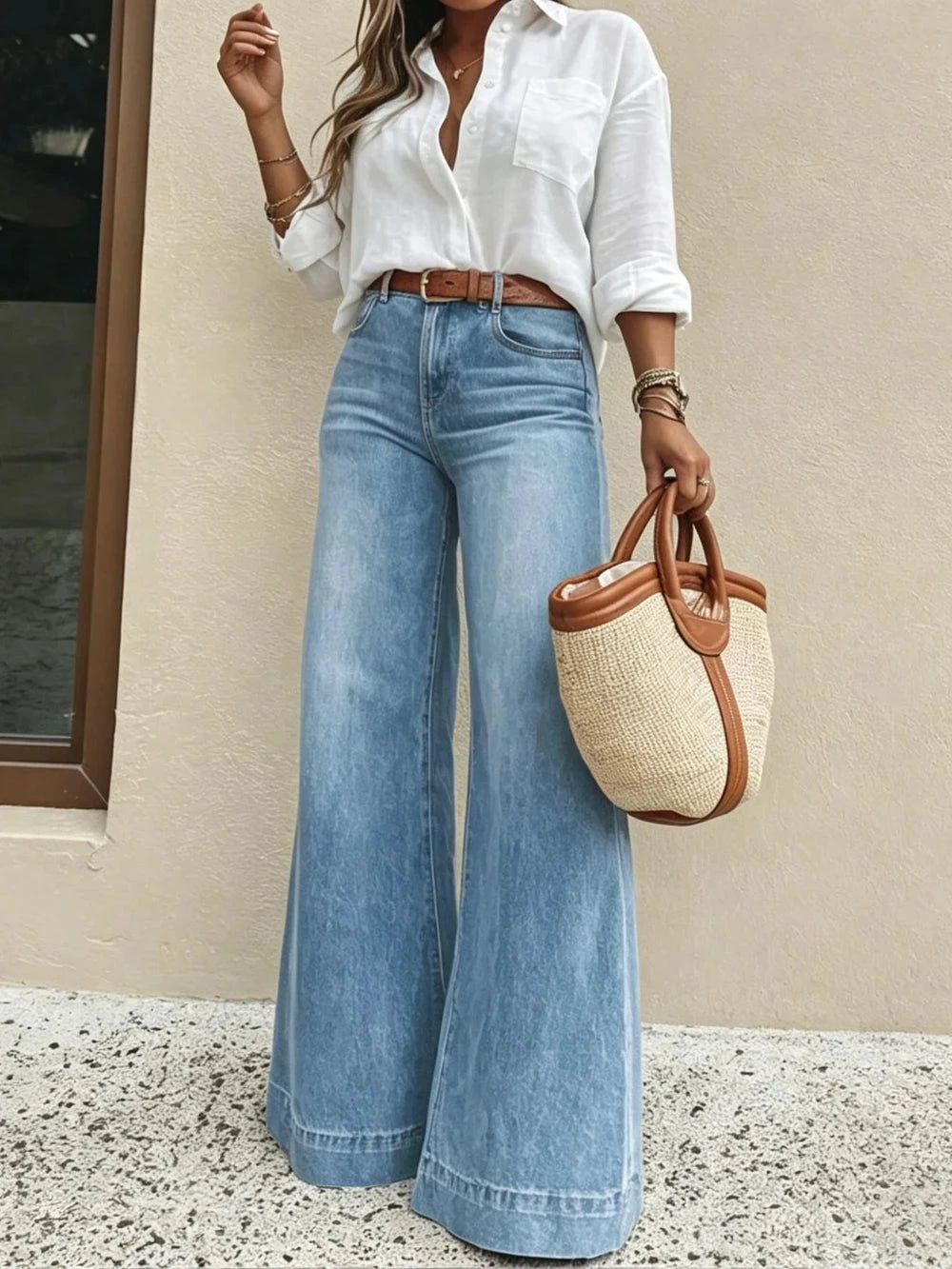 High-Waist Wide-Leg Denim Jeans