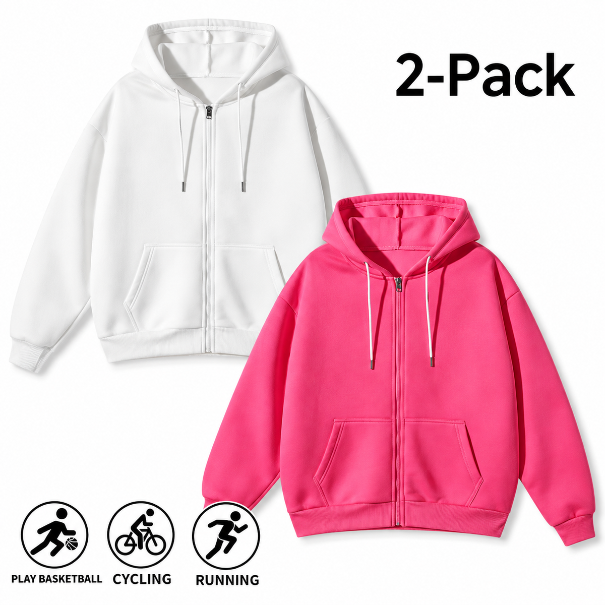Men's Full-Zip Hooded Sweatshirts Pack of 2 Comfortable Athletic Hoodies