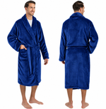 Men's Classic Fleece Robe Long Sleeve Blue