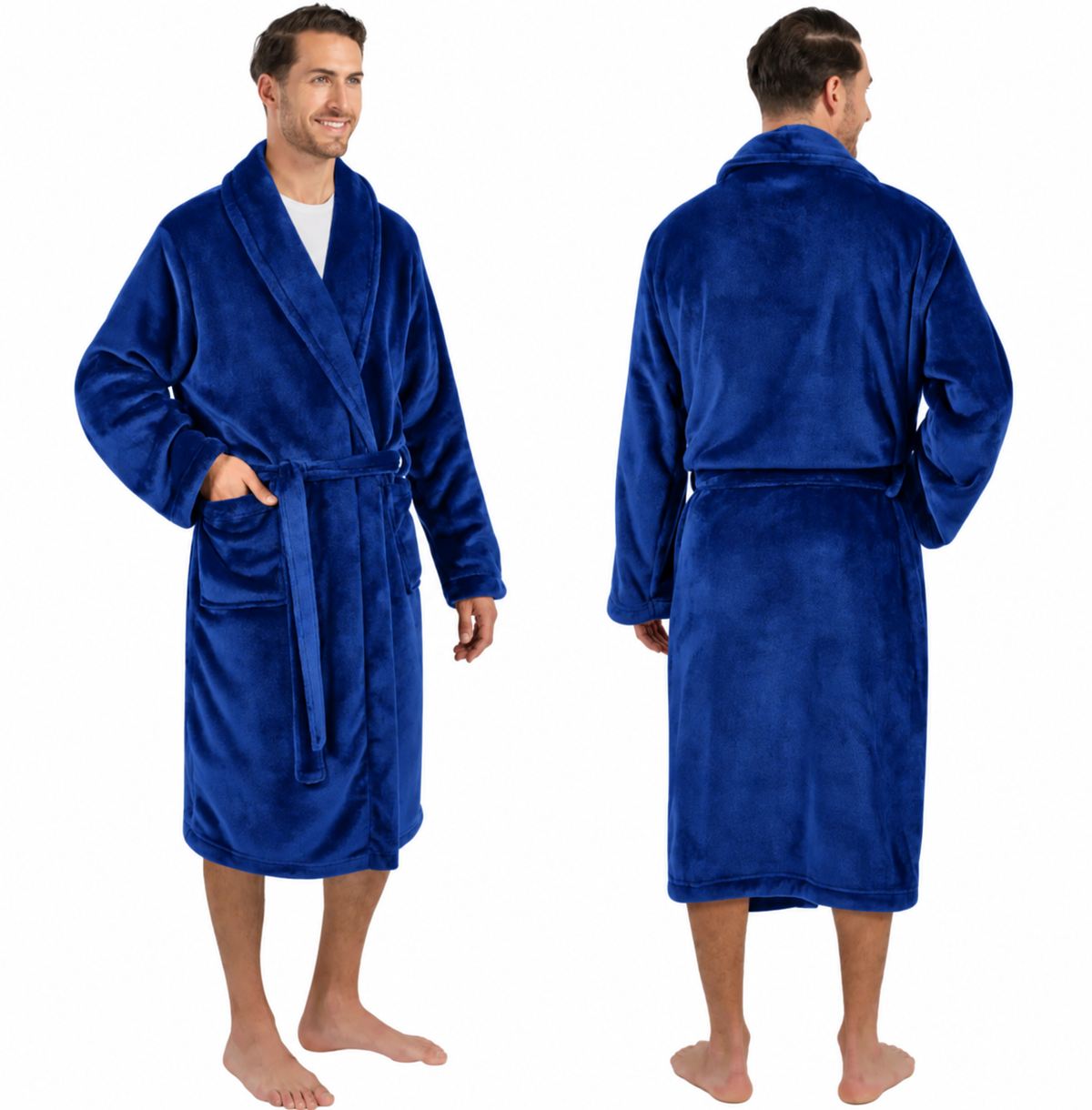 Men's Classic Fleece Robe Long Sleeve Blue