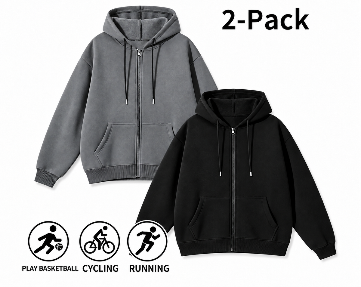 Men's Full-Zip Hooded Sweatshirts Pack of 2 Comfortable Athletic Hoodies