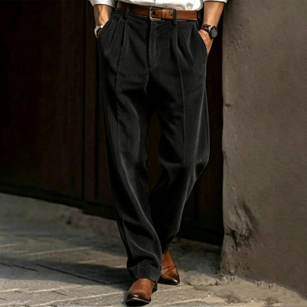 ✨Vertical Stripe Pleated Wide‐Leg Trousers