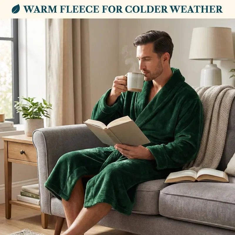 Men's Classic Fleece Robe Long Sleeve Blue
