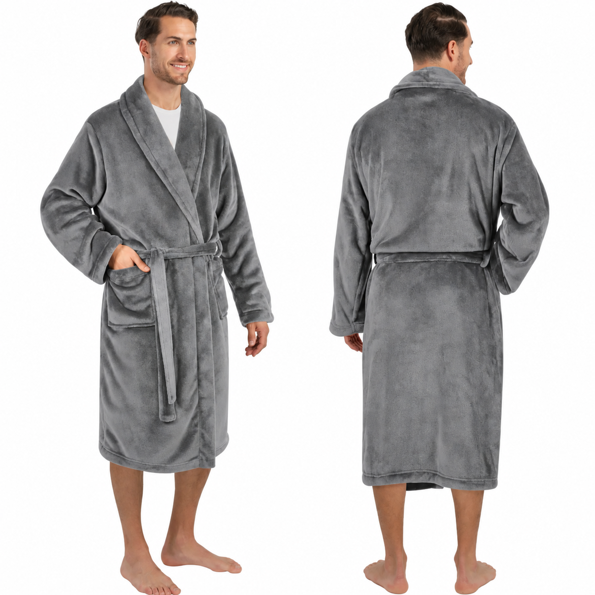 Men's Classic Fleece Robe Long Sleeve Blue