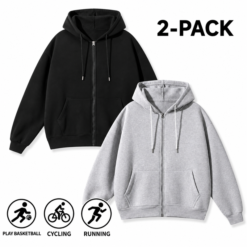 Men's Full-Zip Hooded Sweatshirts Pack of 2 Comfortable Athletic Hoodies
