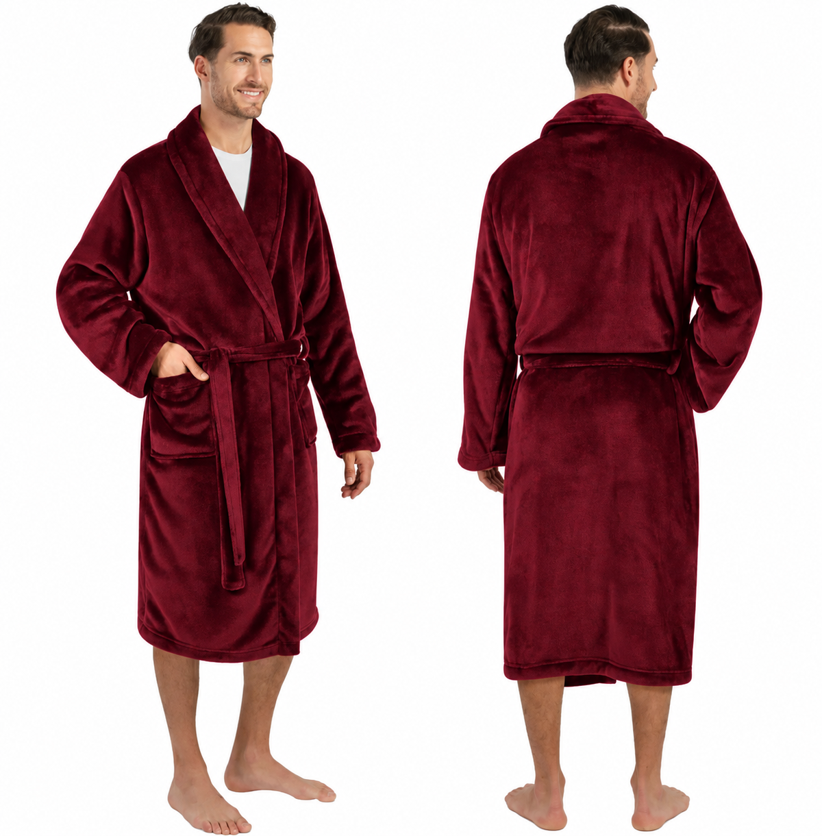 Men's Classic Fleece Robe Long Sleeve Blue