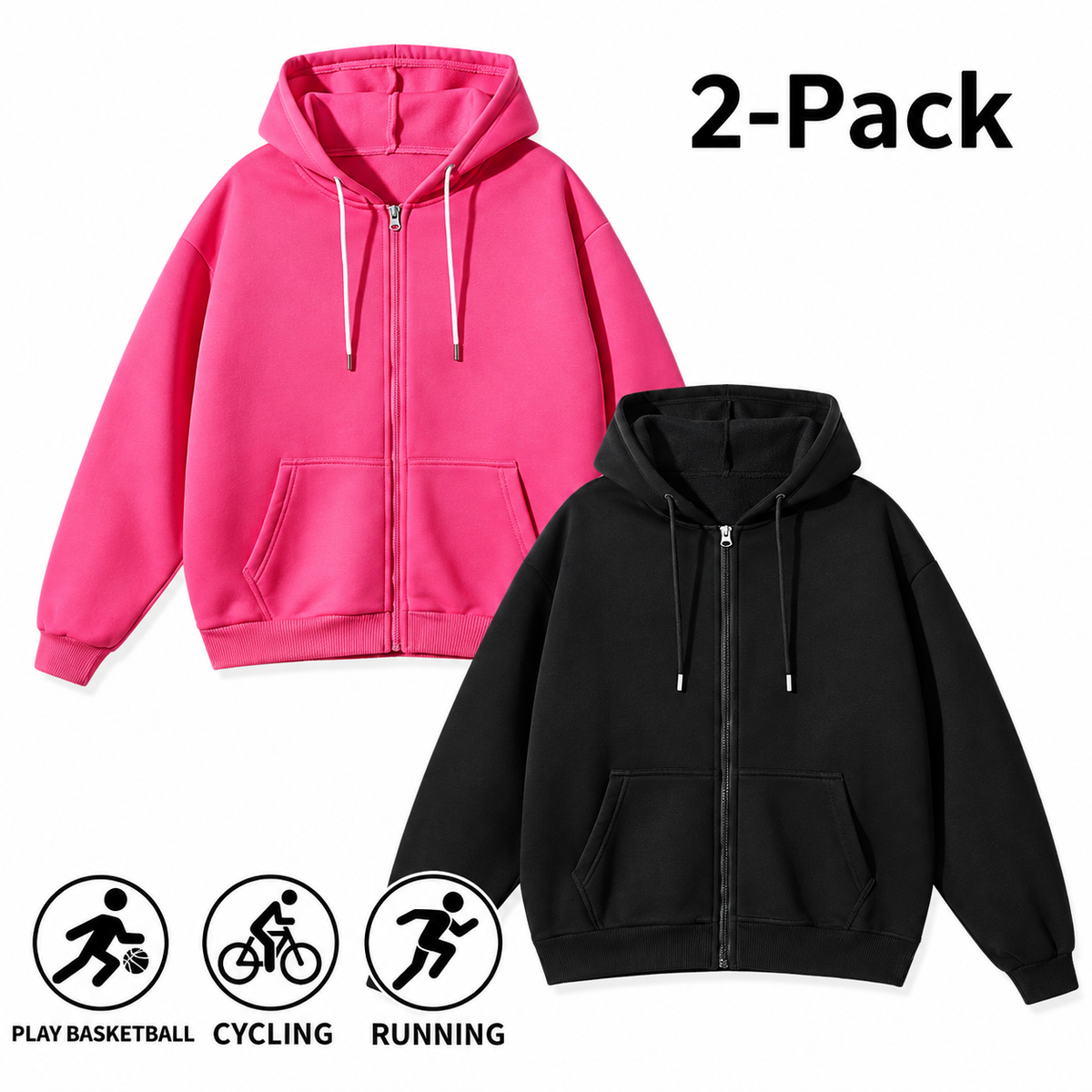 Men's Full-Zip Hooded Sweatshirts Pack of 2 Comfortable Athletic Hoodies