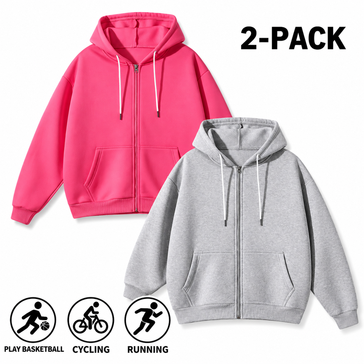 Men's Full-Zip Hooded Sweatshirts Pack of 2 Comfortable Athletic Hoodies