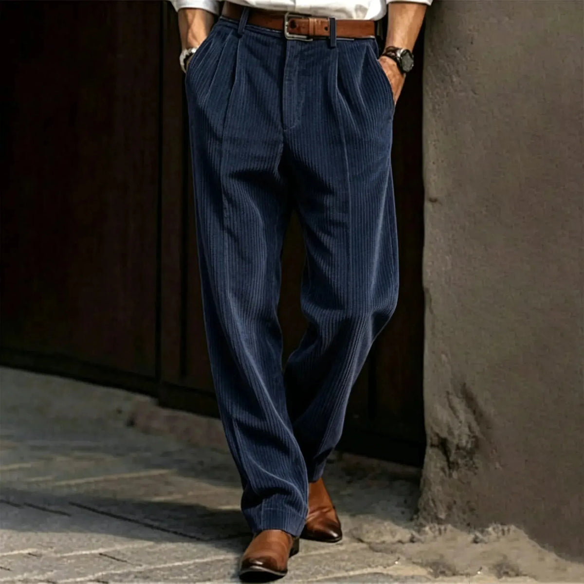 ✨Vertical Stripe Pleated Wide‐Leg Trousers