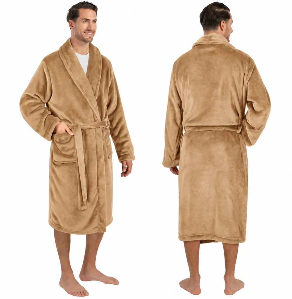 Men's Classic Fleece Robe Long Sleeve Blue