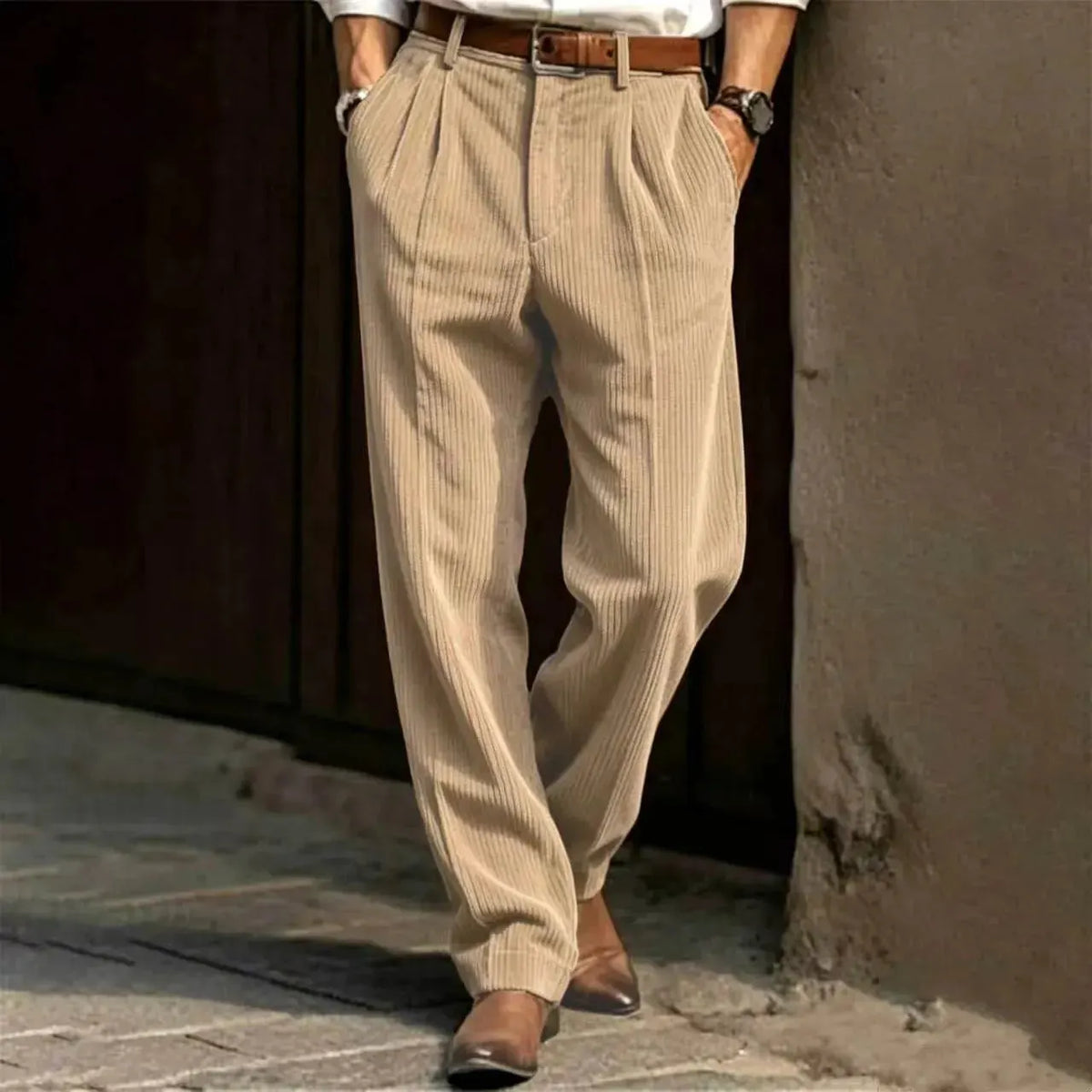 ✨Vertical Stripe Pleated Wide‐Leg Trousers
