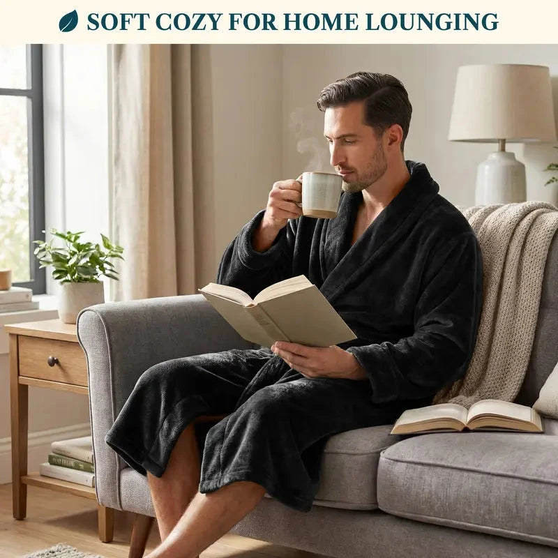 Men's Classic Fleece Robe Long Sleeve Blue