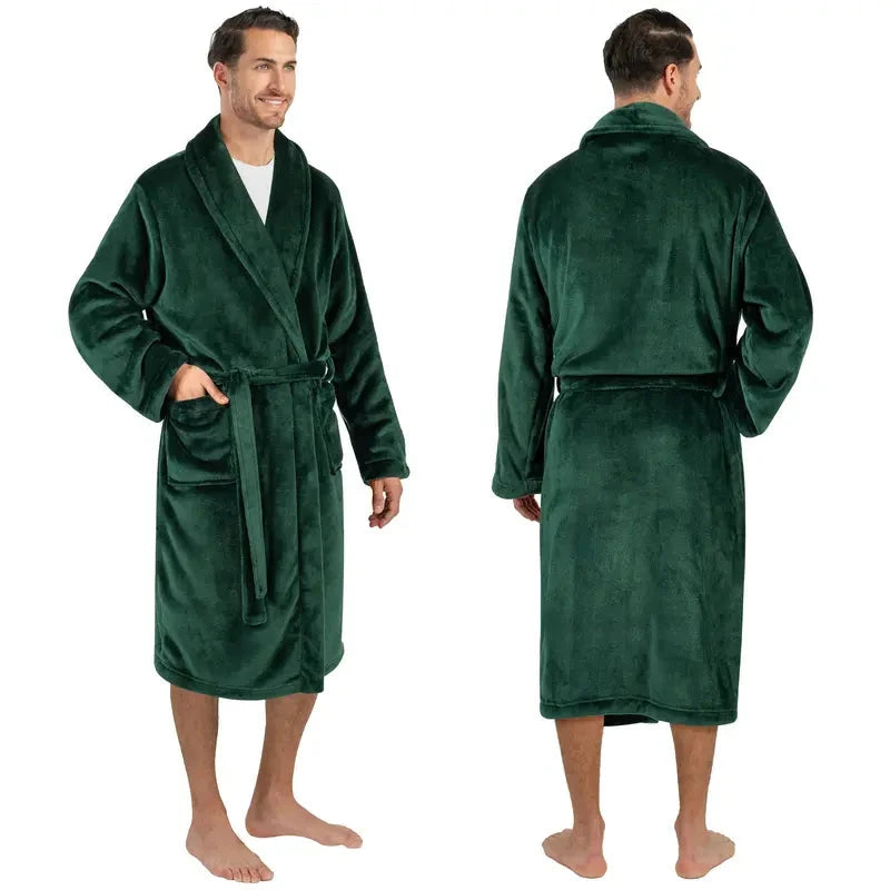 Men's Classic Fleece Robe Long Sleeve Blue