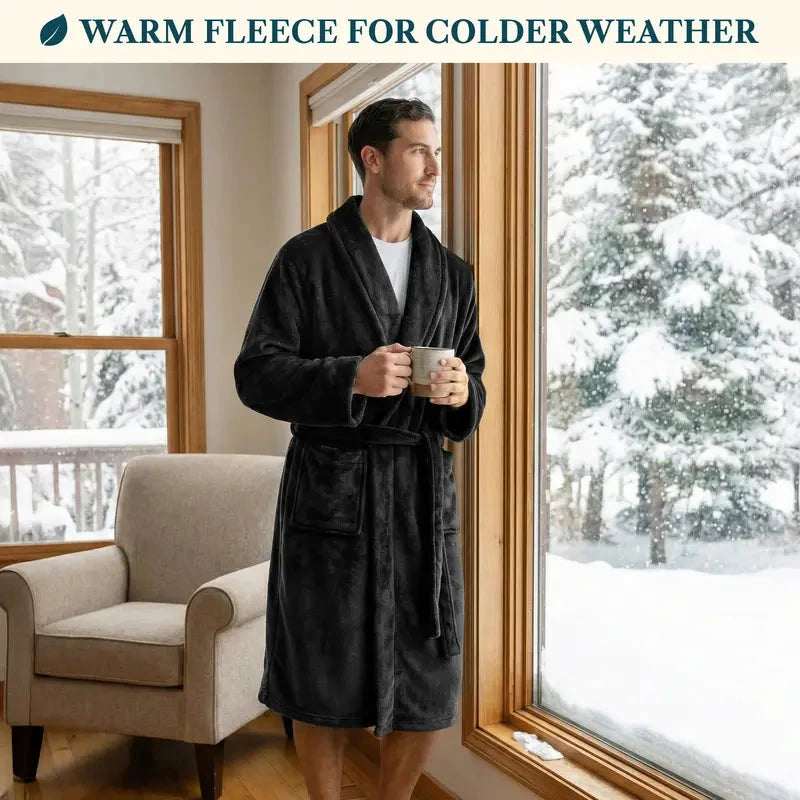 Men's Classic Fleece Robe Long Sleeve Blue