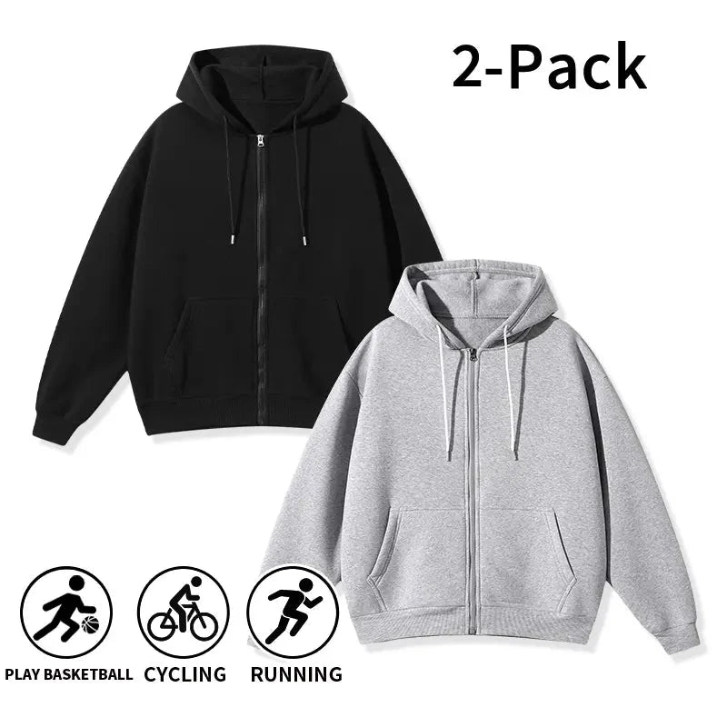 Men's Full-Zip Hooded Sweatshirts Pack of 2 Comfortable Athletic Hoodies