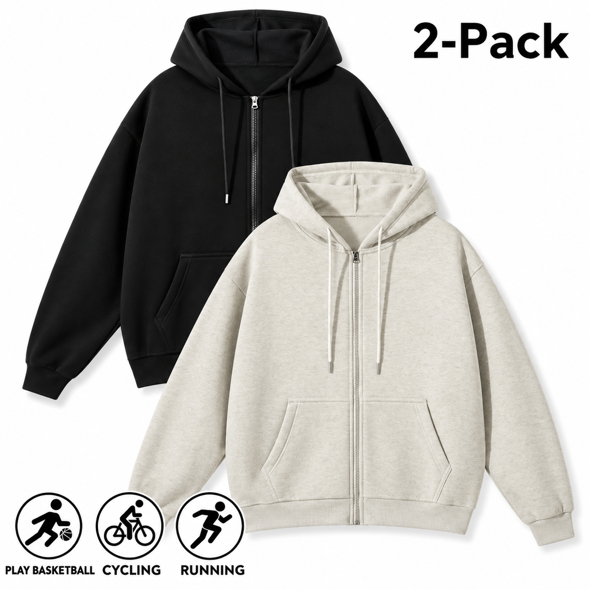 Men's Full-Zip Hooded Sweatshirts Pack of 2 Comfortable Athletic Hoodies