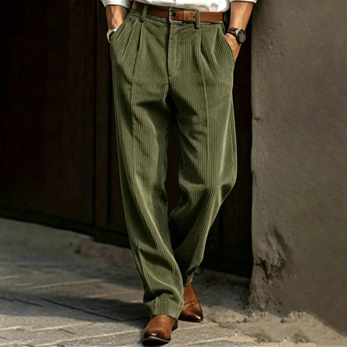 ✨Vertical Stripe Pleated Wide‐Leg Trousers