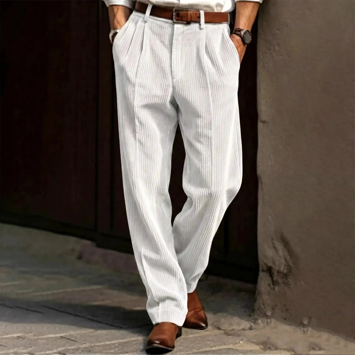 ✨Vertical Stripe Pleated Wide‐Leg Trousers