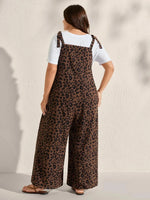 Plus Size Leopard Print Wide-Leg Jumpsuit with Adjustable Shoulder Ties