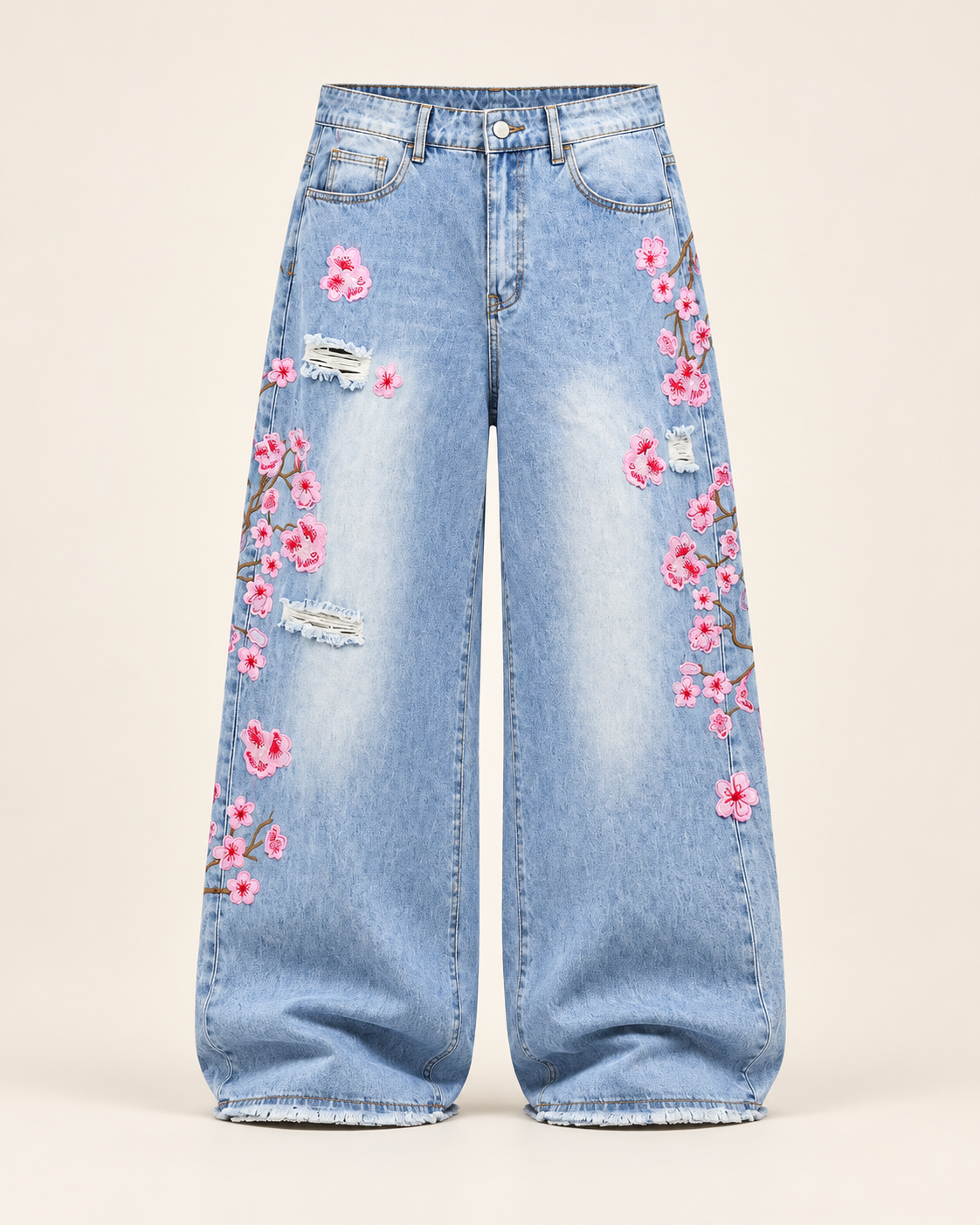 Sakura Embroidered Baggy Jeans