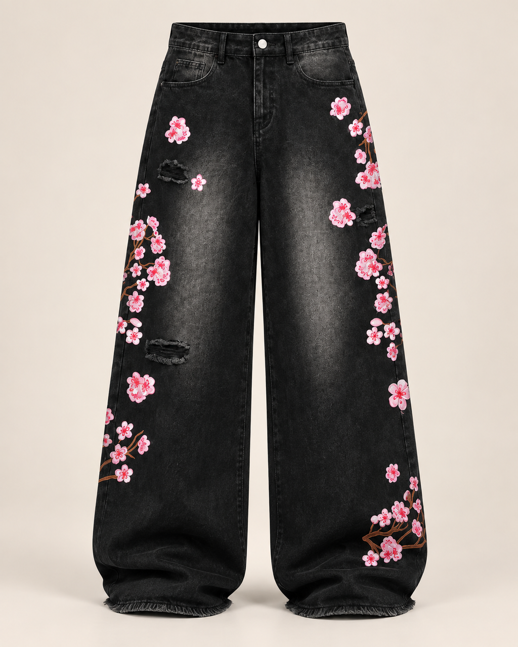 Sakura Embroidered Baggy Jeans