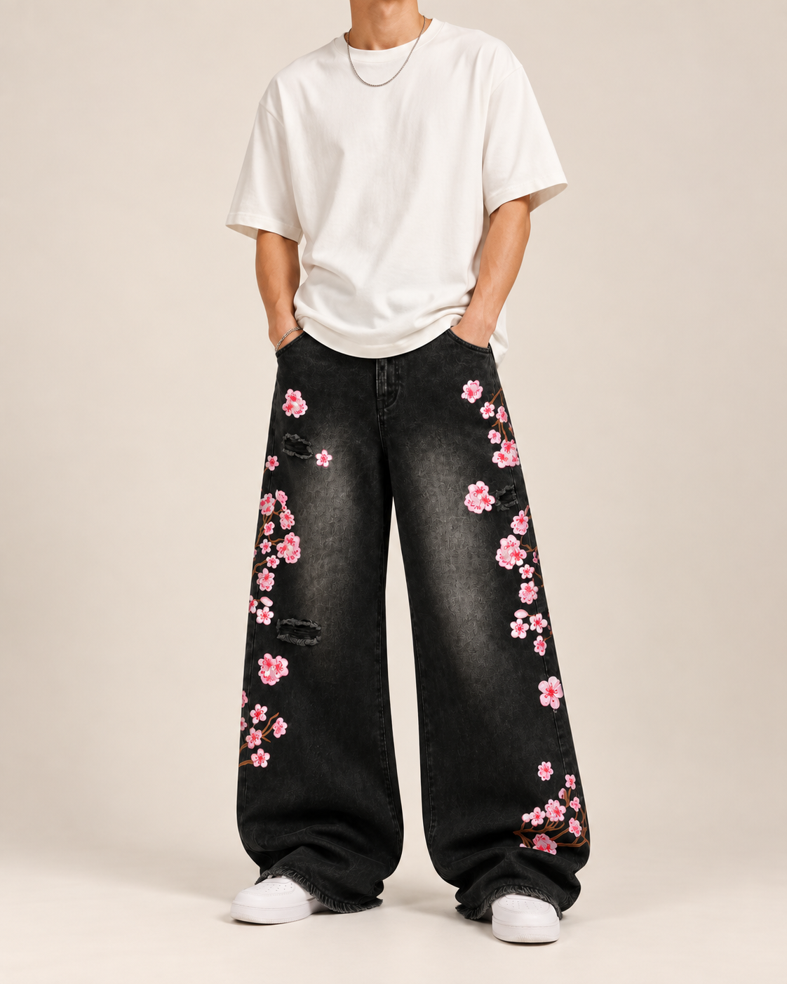Sakura Embroidered Baggy Jeans