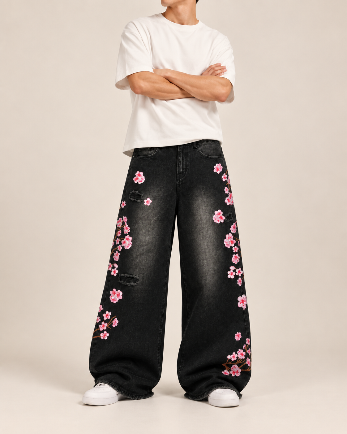 Sakura Embroidered Baggy Jeans